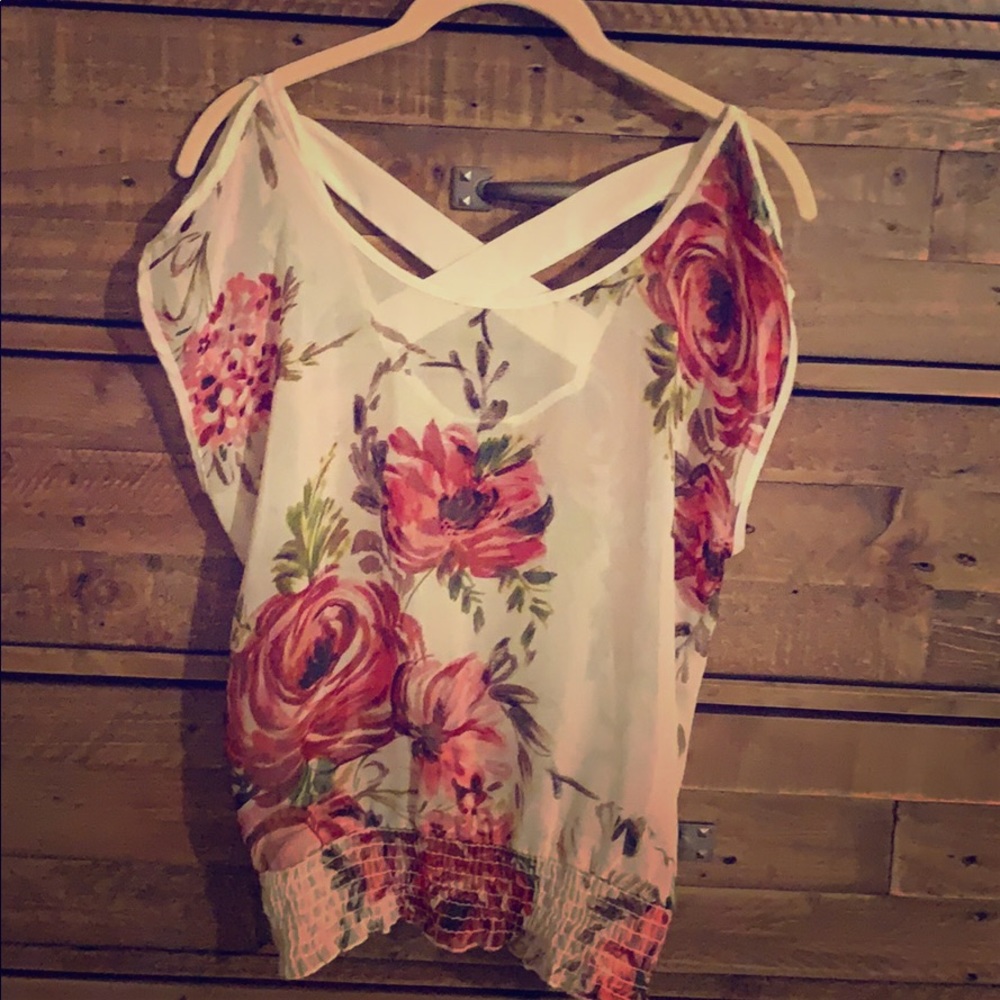 Sheer Floral Slit Sleeve Blouse